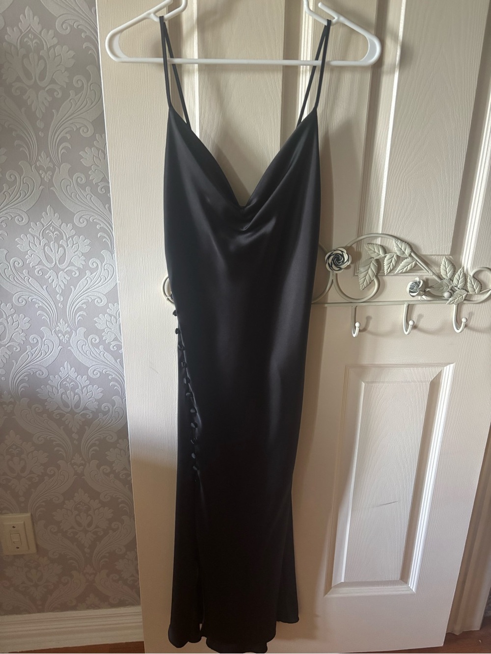 Zara Black Satin Slip Maxi Dress with Cowl Neck